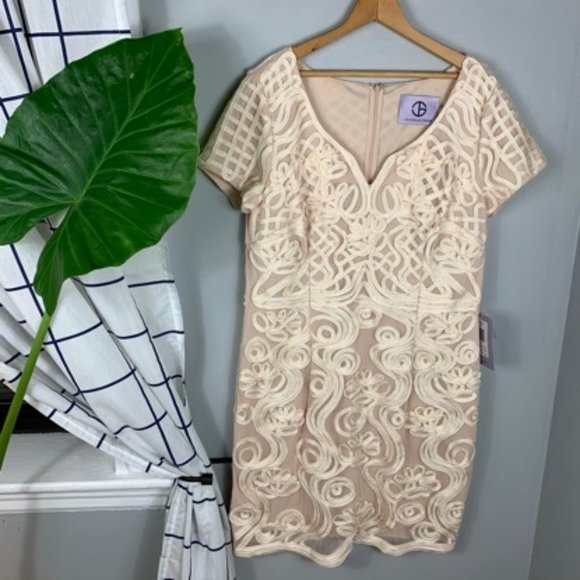 NWT JS Collections Mini Dress Sheer Ribbon Tan - Picture 1 of 3